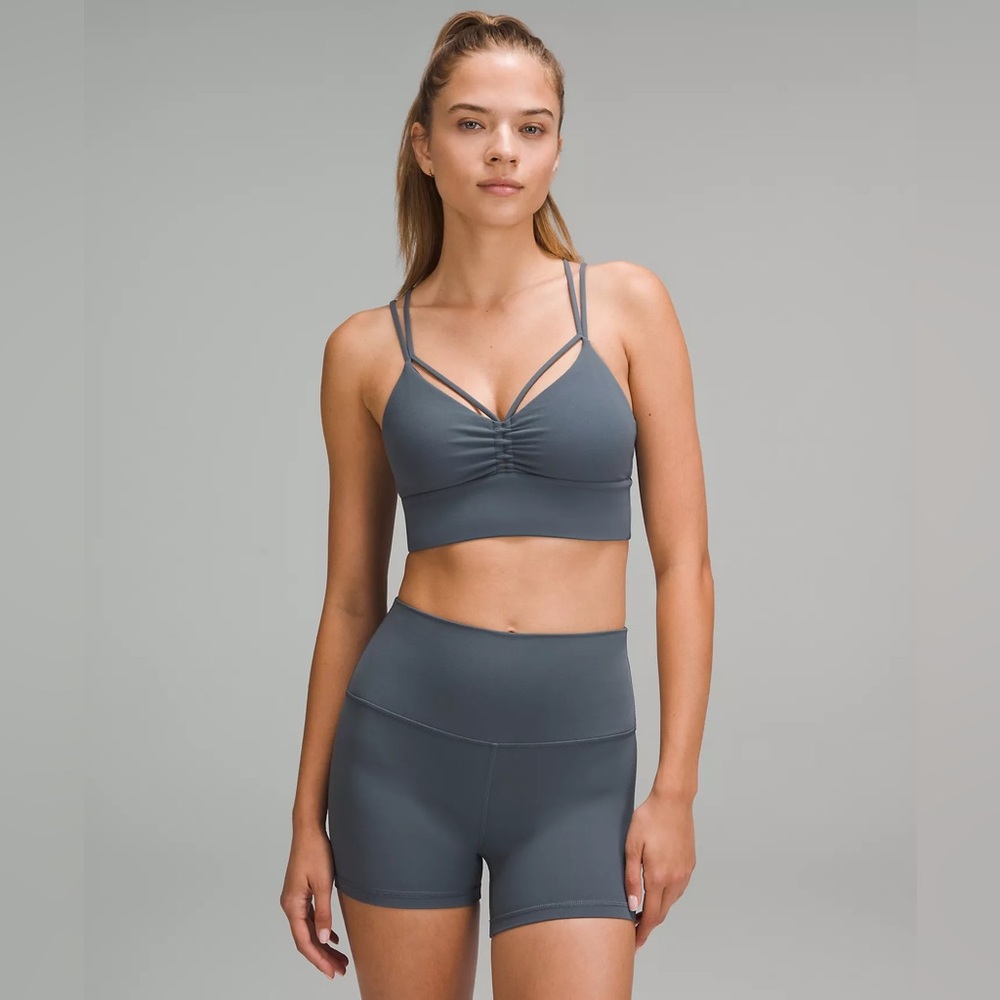 Lululemon Nulu Strappy V Neck Yoga Bra size 4/6/8 Oil Grey OLBL